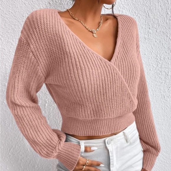 Luxe surplice neck knit sweater - Picture 3 of 16